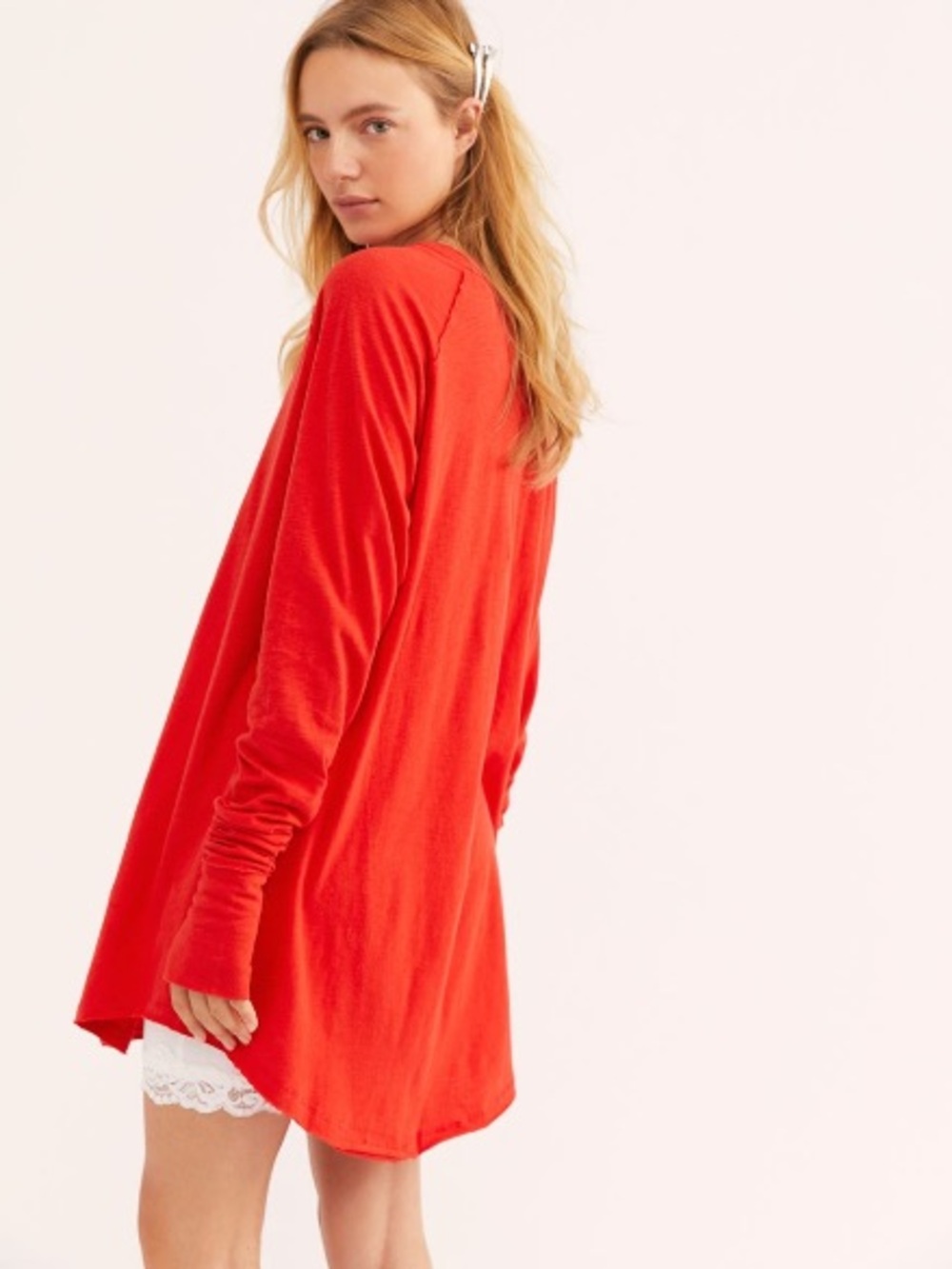 We The Free by Free People Arden Tee Long-Sleeve Red Tunic Top - #351